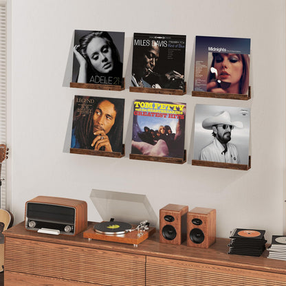 BCOZLUX Vinyl Record Shelf Wall Mount, 12 inch Wooden Album Record Holder Display, Pack of 6 Floating Shelves for Wall, Magazine Rack, Kids Bookshelf for Bedroom, Living Room, Rustic Brown