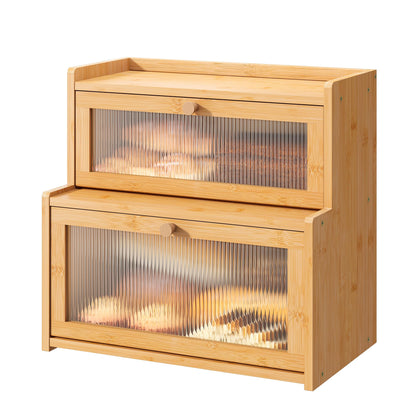 FILWH Bread Box for Kitchen Countertop Double Layer Large Corner Bread Box Capacity Bread Storage Bin Farmhouse Breadbox Container Organizer Cabinet Cupboard Nature