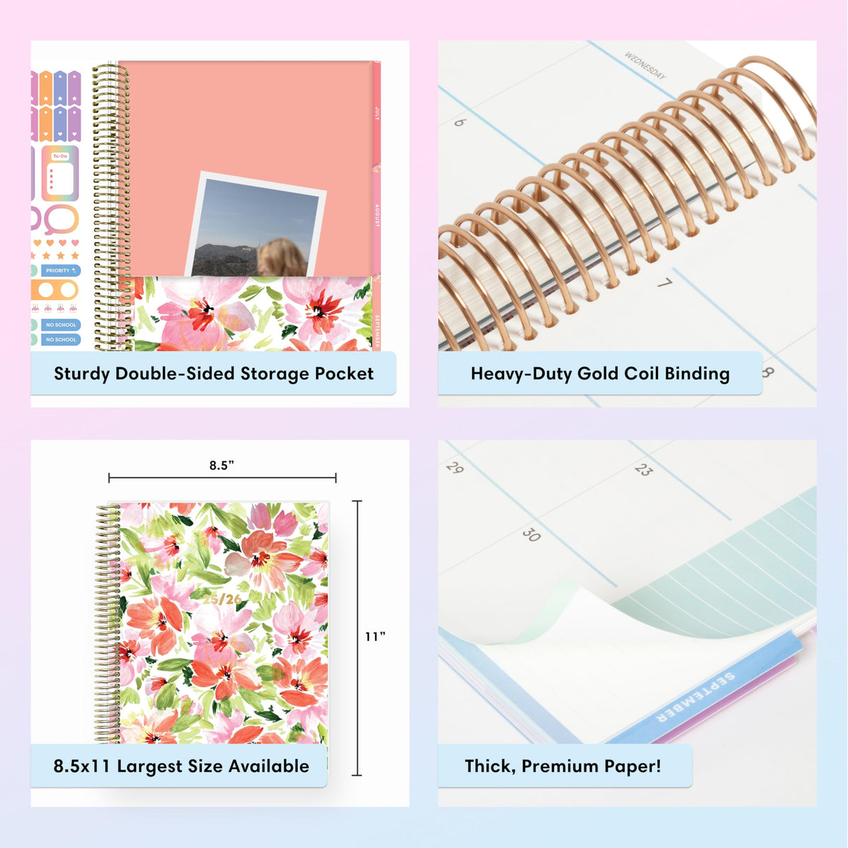 Blue Sky Teachwell 2026-2027 Weekly and Monthly Academic Year Teacher Lesson Planner Calendar, July 2026 - June 2027, 8.5" x 11", Flexible Cover, Heavy Duty Coil Binding, Colorful Interior, Laminated Tabs, Storage Pocket, Includes Stickers, Meilani