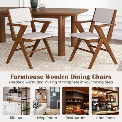 Giantex Wooden Dining Chairs Set of 2, Linen Fabric Upholstered Kitchen Chairs w/Armrests, Rubber Wood Frame, Padded Seat & Back, Farmhouse Side Chairs, Accent Chairs for Living Room Restaurant