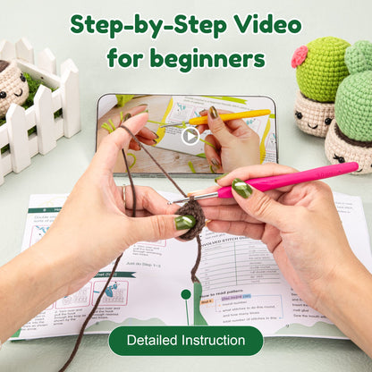 Karspor Crochet Beginner Kit, Beginner Crochet Starter Kit for Adult, Crochets Set- 6 PCS Crocheting Succulents, Step-by-Step Instructions & Video Tutorials, Learn to Knitting Kits for Adults Beginner