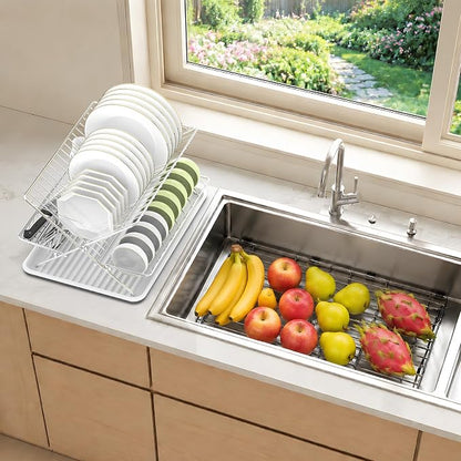 Stainless Steel Foldable Dish Drying Rack, 3 Tier Large Capacity Collapsible Folding Dish Drainer with Drainboard for Kitchen Counter (Upgraded)