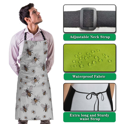 Olikked Funny Aprons for Adults Men Honeybee Big Small Funny Bee Insects Mans Apron for Kitchen Cooking Restaurant BBQ Painting Crafting Gardening 27” (W) x 31” (H), Waterproof Aprons