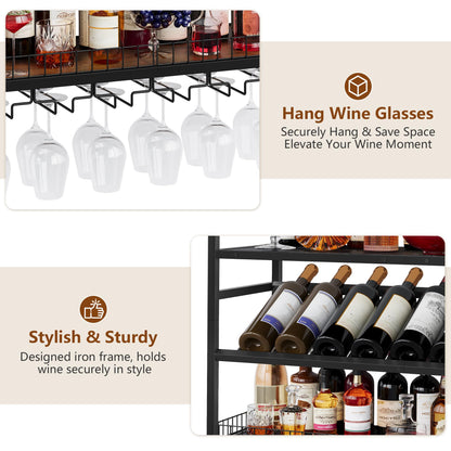 Hoctieon Wall Mounted Wine Rack, 31.5" Wall Wine Rack for Display and Storage, Hanging Bottle Holder, for Living Room, Dining Room, Bar, Wine Cellar, Rustic Brown