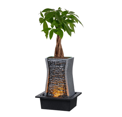 GOSSI Tabletop Water Fountain with LED Lights, Indoor Waterfall Fountain for Home Office Bedroom Decor, Includes Plastic Pots for Plant Growing, Relaxation Desk Accessory (24285)