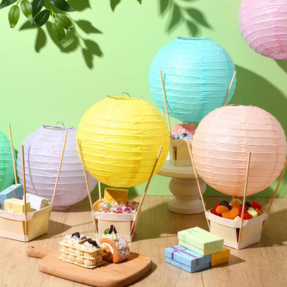 Namalu 24 Set Hot Air Balloon Centerpieces Paper Lanterns Wooden Candy Boxes with Sticks DIY Craft for Baby Shower Summer Birthday Graduation Party Table Decoration(Macaron)