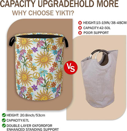 Collapsible Laundry Basket, Vintage Peace Symbol Dirty Clothes Hamper, Hippie