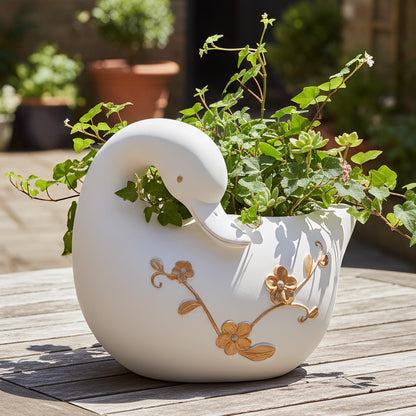 Elenon Goose Planter for Succulents Indoor Outdoor with Drainage Hole, Unique Home Garden Decor Resin Cute Flower Pot Gift Idea for Plant Lovers (White)