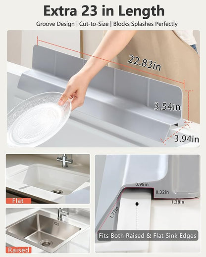Kitchen Sink Splash Guard 23" Self-Draining Silicone Water Guard
