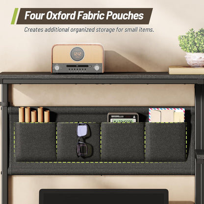 STHYTON Clamp On Desk Shelf, 3-Tier Above Desk Extender with Pegboard & Hooks, Metal & Wooden Desktop Bookshelf & Organizer, Tabletop Storage Rack for Office Accessories, 38.3" W x 33" H, Black