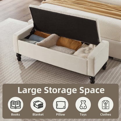 DRM‘SCUUM 50" W Storage Ottoman Bench with Safety Hinge, Load up to 660 lb Ottoman with Storage, Upholstered Tufted Entryway Bench with Seating for Living Room, Bedroom, (Beige)