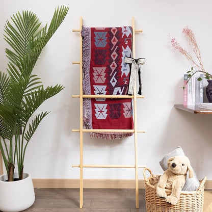 5-Tier Blanket Ladder – 4.8 Ft Wall Leaning Quilt Rack, Farmhouse Blanket Storage for Living Room, Bedroom & Bathroom – Rustic Decorative Wooden Towel & Quilt Holder, Easy to Assemble