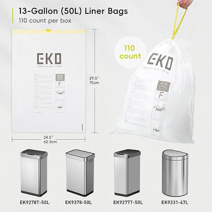 EKO 13 Gallon / 40-60 Liter, Extra-Strong Unscented Garbage Bags, Easy-Dispense