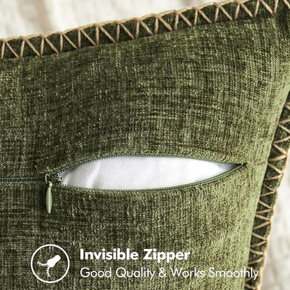 MIULEE Pack of 2 Couch Throw Pillow Covers 20x20 Inch Olive Green Farmhouse Decorative Pillow Covers with Stitched Edge Soft Chenille Solid Dyed Pillow Covers for Sofa Bed Living Room