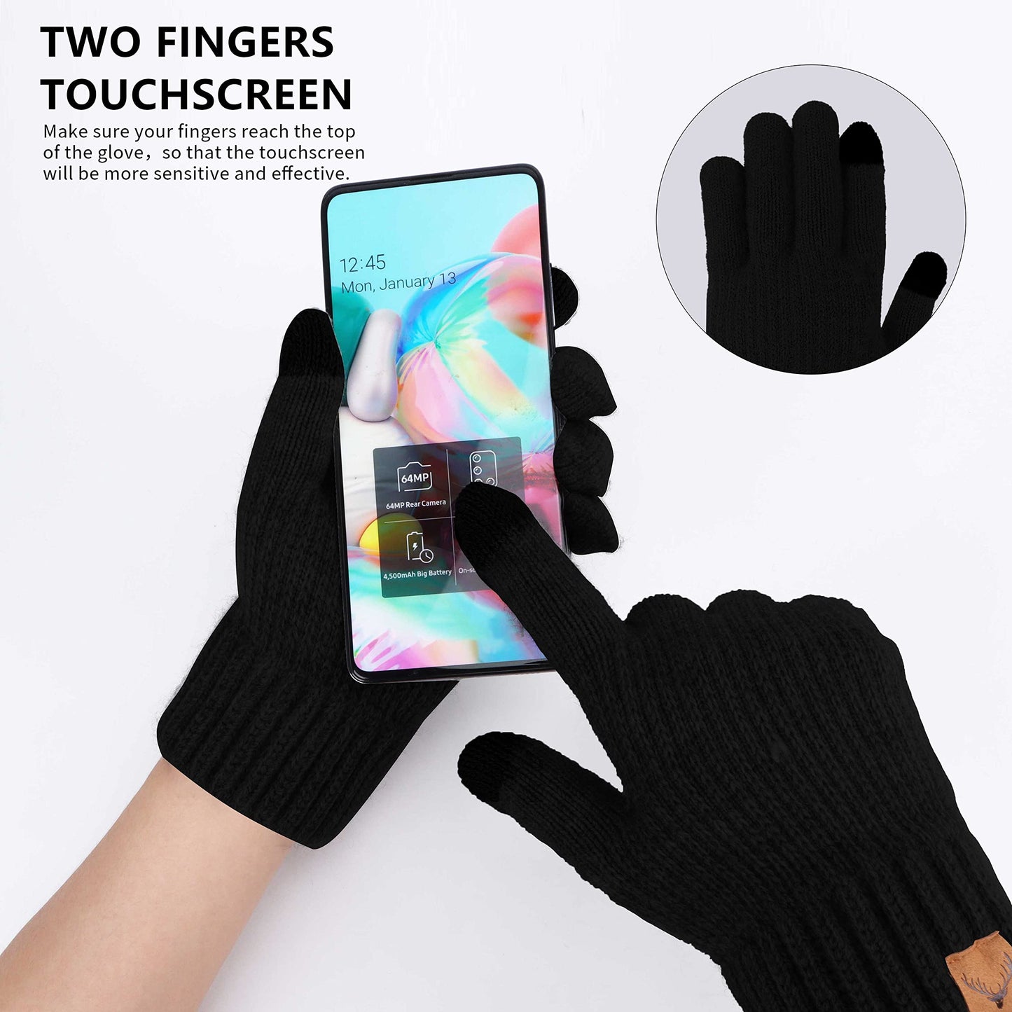 Winter Touchscreen Gloves For Men - Touchscreen Knitted Gloves Thermal Gloves Warm Fleece Lined Elastic Winter Texting Mittens For Running