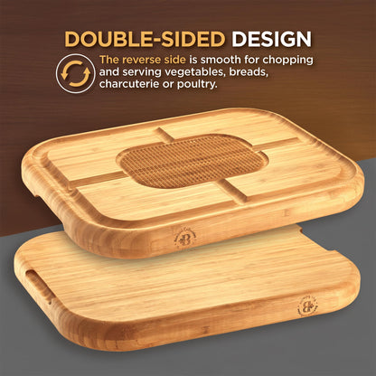 Meat Cutting Board - Extra Large Bamboo Carving Board, 18 x 13 Thick Butcher Block with Deep Juice Groove, Non Slip Center, Reversible Board for Steak, Brisket, Turkey, BBQ Prep Grilling Gifts for Men