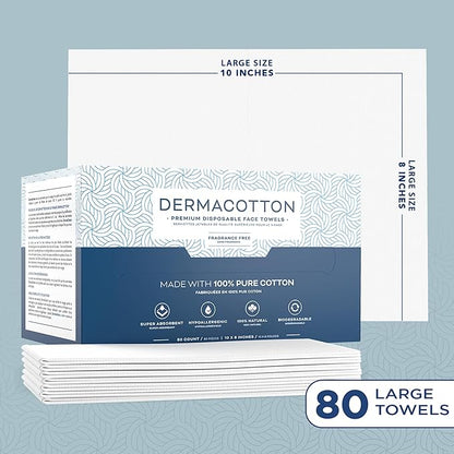 100% Pure Cotton Face Towels – 80 Count Large Disposable Wash Cloths