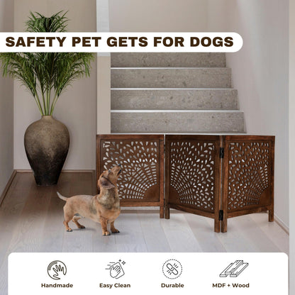 Dog Gate, Wooden, Free Standing, Pet, for the House, Decorative, Gates, Doorways, Foldable, 3 Panels, Fence, Extra Wide, 24" Heightx3Panels, Natural