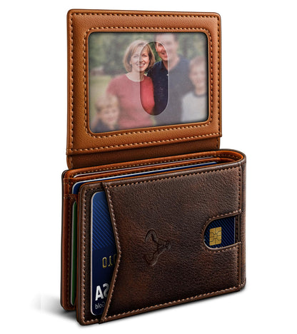BULLIANT Men Wallet, Slim Leather Wallet Front Pocket Card Holder Gift For Men 11 Slots RFID Blocking