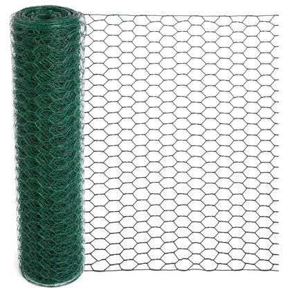 Mklsit Chicken Wire 15.7 x 315 Inches Chicken Wire Fencing Mesh Green PVC Coated Floral Chicken Wire for Crafts Poultry Garden, Hexagonal Galvanized Chicken Coop Rabbit Wire Fencing Netting