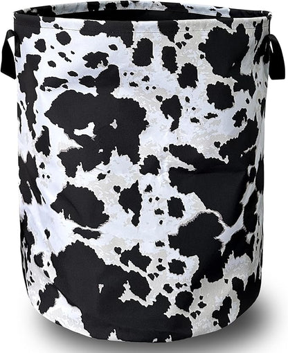 Retro Black White Cows Print Laundry Basket Foldable