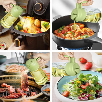 With Stickers 16oz Olive Oil Sprayer for Cooking - 2 in 1 Spray & Pour Olive Oil Dispenser - 470ml Glass Spray Oil Bottle - Kitchen Gadgets