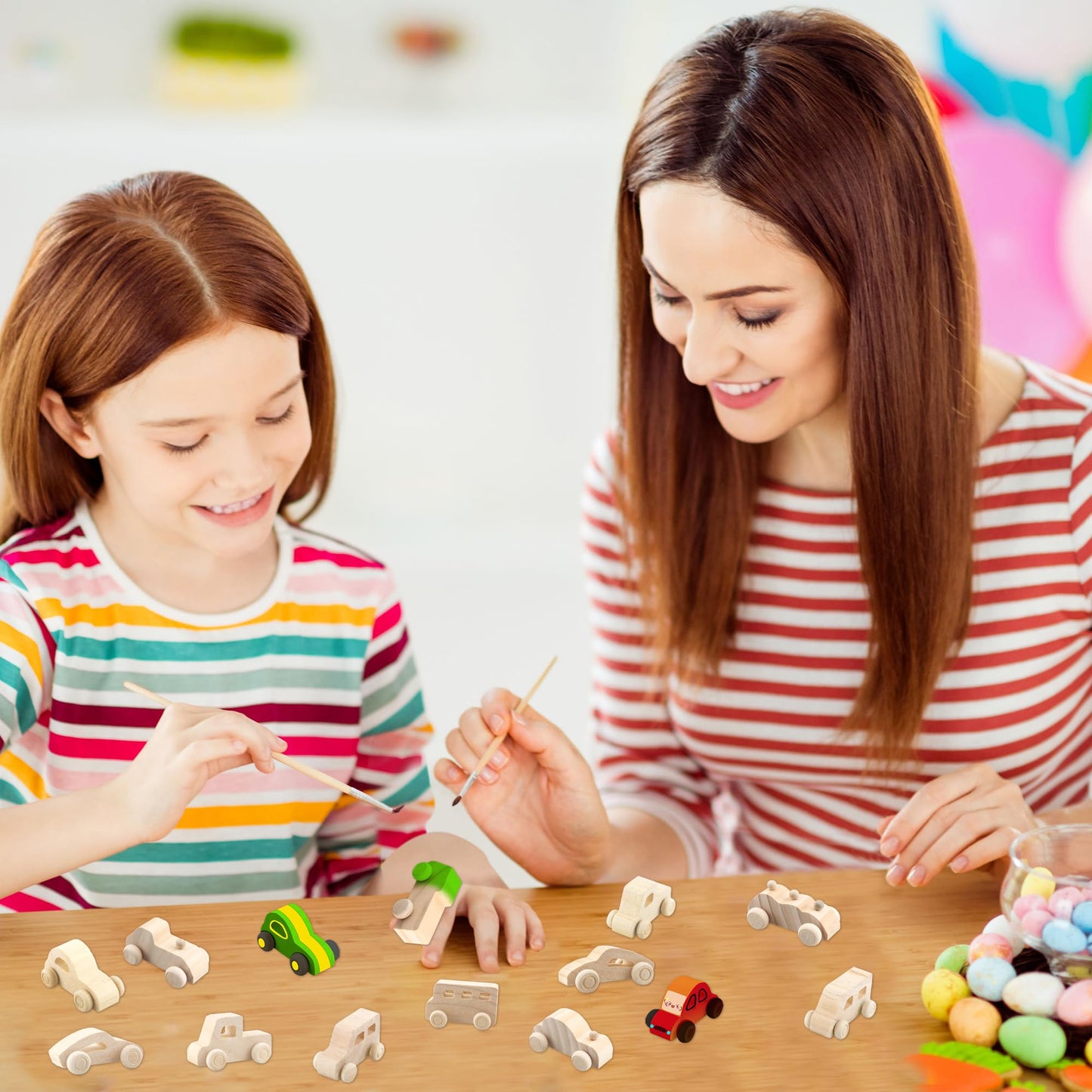 Haconba 40 Pack Unfinished Wooden Cars Paintable Wooden Craft Cars Wood DIY Car Toys for Kids School Home Activities Family Time DIY Handicraft Projects, 20 Styles