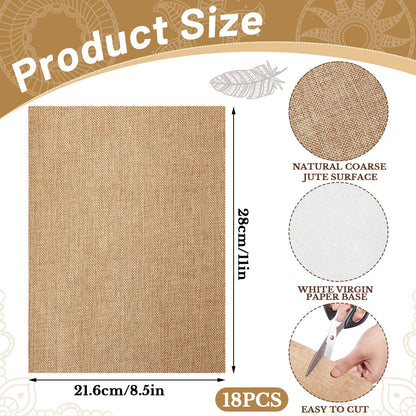 18 Sheets Printable Natural Burlap Paper Pad, 8.5 x 11 Inch Scrapbooking Supplies Laminated Burlap Paper Cardstock Vintage Craft Scrapbook Printable Sheets for Print