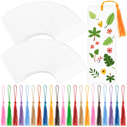 DSYIL 200 Pcs Blank Bookmarks with 200 Pcs Tassels, DIY Bookmarks Bulk, Heavyweight Paper Book Marks Making Kits for Classroom Projects and DIY Craft, 5.5 x 2 Inches