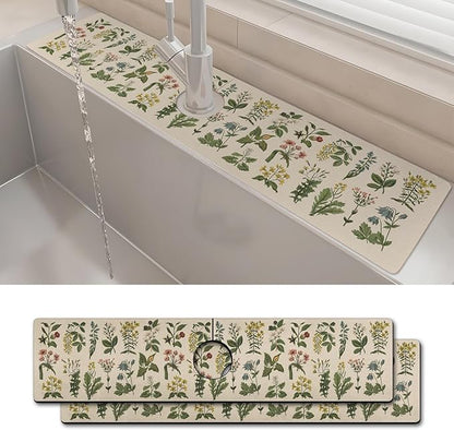 2PCS 24" X 5.5" Kitchen Sink Splash Guard Faucet Mat Floral Super Absorbent