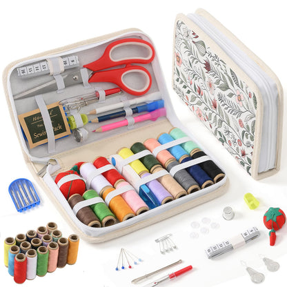 Sewing Kit for Adults, Needle and Thread Kit for Sewing, Sewing Supplies Accessories with Tailor Scissors, Sewing Thread, Needles and More for Home Travel and Emergency (White - Large)