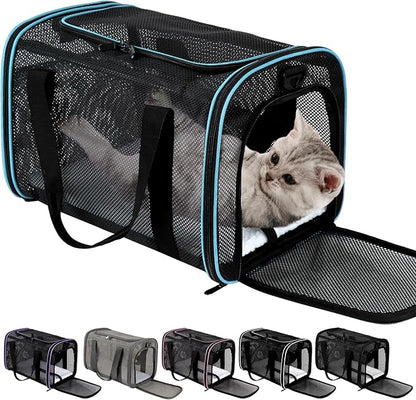 Cat Dog Pet Carriers Soft-Sided Cats Bag Animal Carriers Puppy Carrying Bag TSA Airline Approved Dog Carrier Soft Sided, Collapsible Travel Carriers for Big Cats/Small Dogs(Up to 16lbs) 17 * 11 * 11