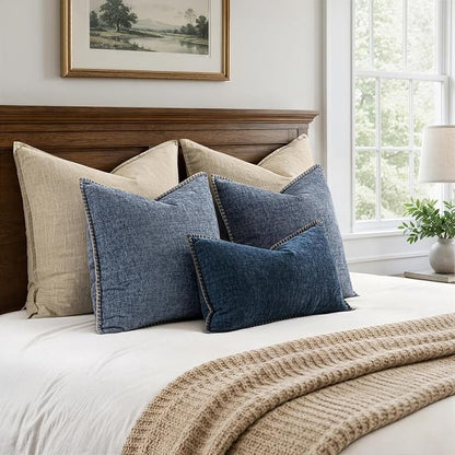 MIULEE Pack of 2 Couch Throw Pillow Covers 18x18 Inch Dark Grey Blue Farmhouse Decorative Pillow Covers with Stitched Edge Soft Chenille Solid Dyed Pillow Covers for Sofa Bed Living Room