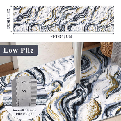 Yamaziot 2x8 Washable Runner Rug for Kitchen Hallways, Modern Abstract Non-Slip Rug with Rubber Backing, Stain Resistant & Low Pile Carpet Runner for Bedroom, Laundry, Entrance,Black
