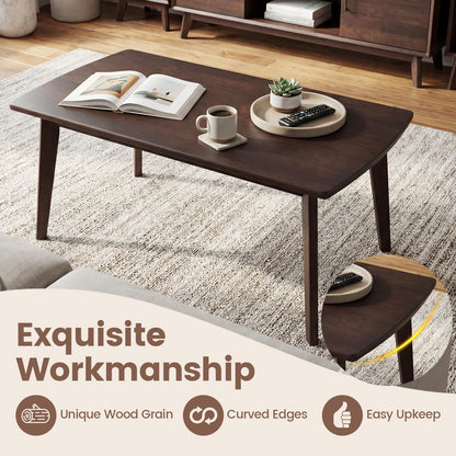 GOFLAME Solid Wood Coffee Table, 34.5" x 21" x 17" Mid-Century Modern Center Table with Storage, Curved Edges, Retro, Small Japanese Floor Table with Tapered Legs for Living Room, Apartment, Walnut
