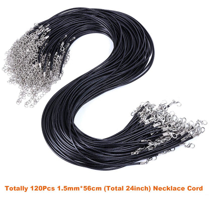 EuTengHao 120Pcs Necklace Cord Bulk, Black Waxed Necklace Cord String for Jewelry Necklace Bracelet Making (24 inch Length,1.5mm Width)