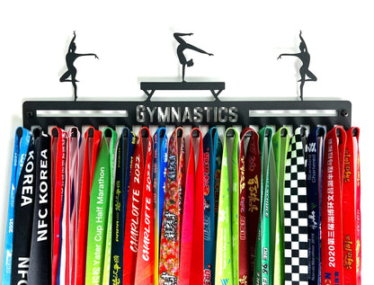 Gymnastics Medal Hanger Display, Ribbon Holder Rack, Metal Wall Mount Medal Holder Floating Shelves, 20 Easy Hang Hooks, Ribbon Display Wall Decor, Great Gift for Gymnasts, Cheerleaders (Black)