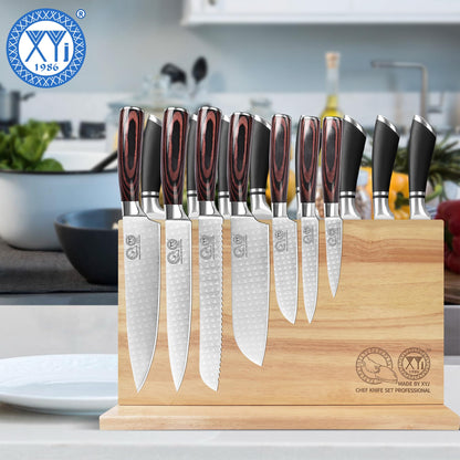 XYJ Authentic Since 1986, Magnetic Knife Block, Double Side Kitchen Knife Stand, Acacia Wood, Magnetic Knife Holder with Strong Enhanced Magnets,Knives Storage Rack Stand for Home Kitchen
