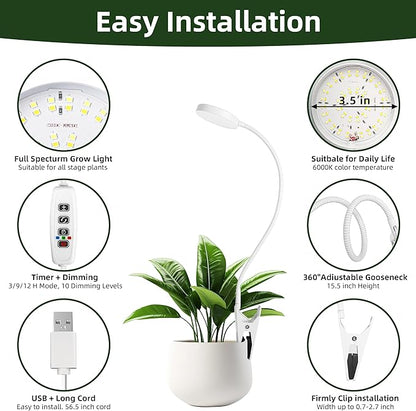 EWPJDK Grow Light for Indoor Plants Full Spectrum Plant Grow Lights 72 LED Plant Light Grow Lamp for Indoor Growing Pot Clip LED Plant Lamp (White, 1)