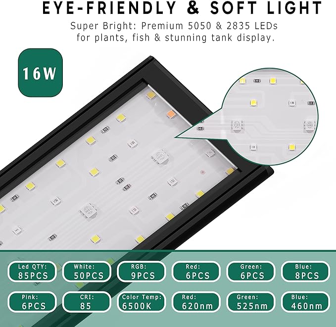 24/7 LED Aquarium Light for 18-24 Inch Plant & Fish Tank IP68, 12-Color & Gradient & Full Spectrum with Sunrise-Daylight-Moonlight, Auto On/Off, Brightness, Extendable Brackets for Freshwater