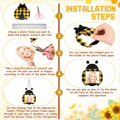 Cholemy 48pcs Sunflower Bee DIY Photo Frame Craft Kit for Kids, Hanging Ornament with Stickers, Summer Bee Ladybug Butterfly Truck Shapes for Party Favors, Classroom & Home Decor(Summer Style)