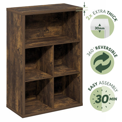 Furinno Cubicle Book Shelf, 5-Cube Bookshelf, Extra Thick Frame Cube Storage Organizer Bookcase with Closed Back, 15.3 x 29.9 x 43.3, for Living Room, Bedroom, Home Office, Amber Pine