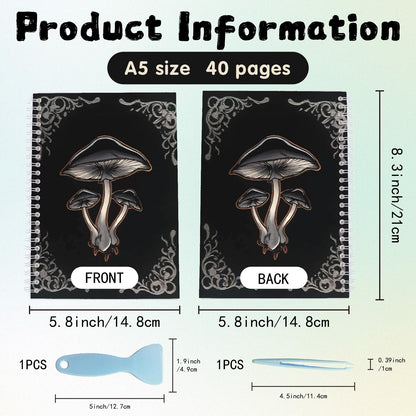CRASPIRE 40 Pages Reusable Sticker Storage Book Black Mushroom Album Blank Stickers Organizer Notebook Release Paper A5 Size with Tweezer Spatula for DIY Christmas Graduation Birthday Gifts