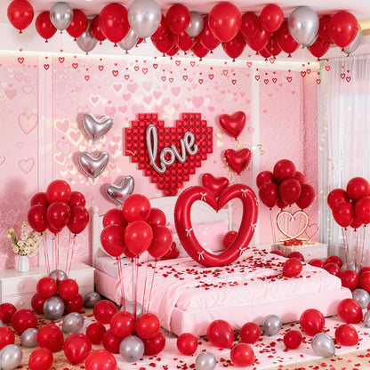 648PCS Valentines Party Decorations Kit with Rose Petals, Red and Silver Heart Balloons, Valentines Day Decor for Home, Wedding Decorations, Anniversary, Galentines Day Party