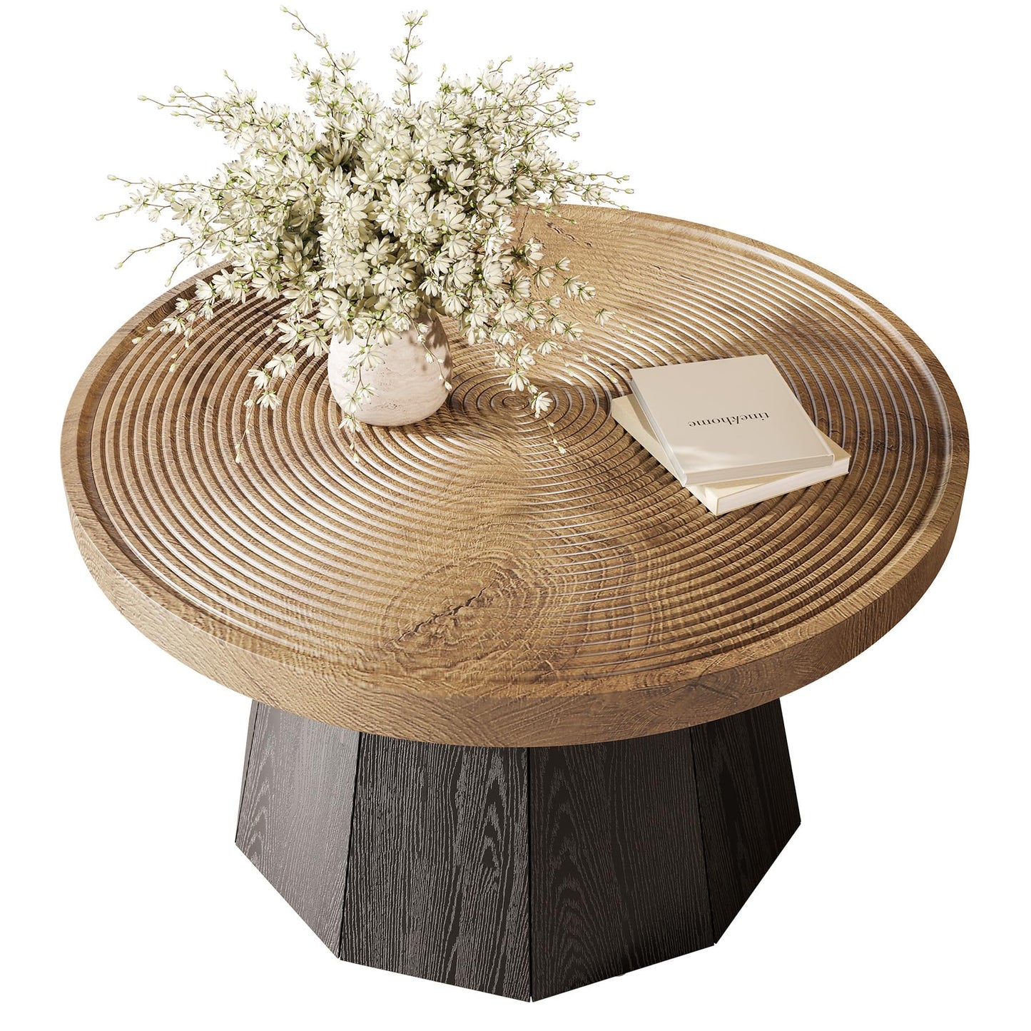 LITTLE TREE Round Coffee Table for Living Room, 31.5-Inch Farmhouse Center Table, Modern Circle Wooden Tea Tables for Office, Small Space, Reception, Brown