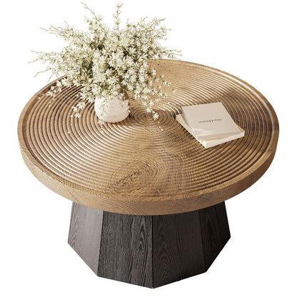 LITTLE TREE Round Coffee Table for Living Room, 31.5-Inch Farmhouse Center Table, Modern Circle Wooden Tea Tables for Office, Small Space, Reception, Brown