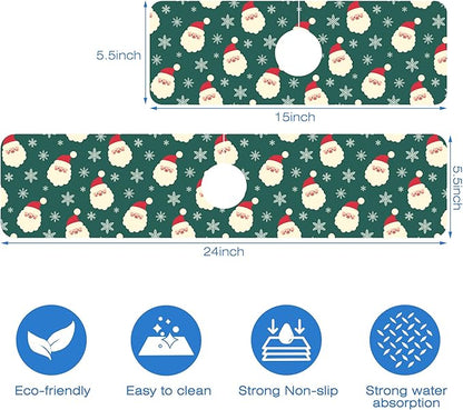 Christmas Kitchen Sink Splash Guard Mat Santa Claus and Snowflakes Sink Splash