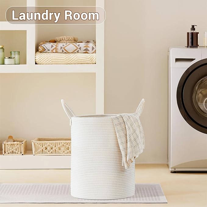 Tall Laundry Basket with Handles, 53L Portable Dirty Clothes Hamper, Boho