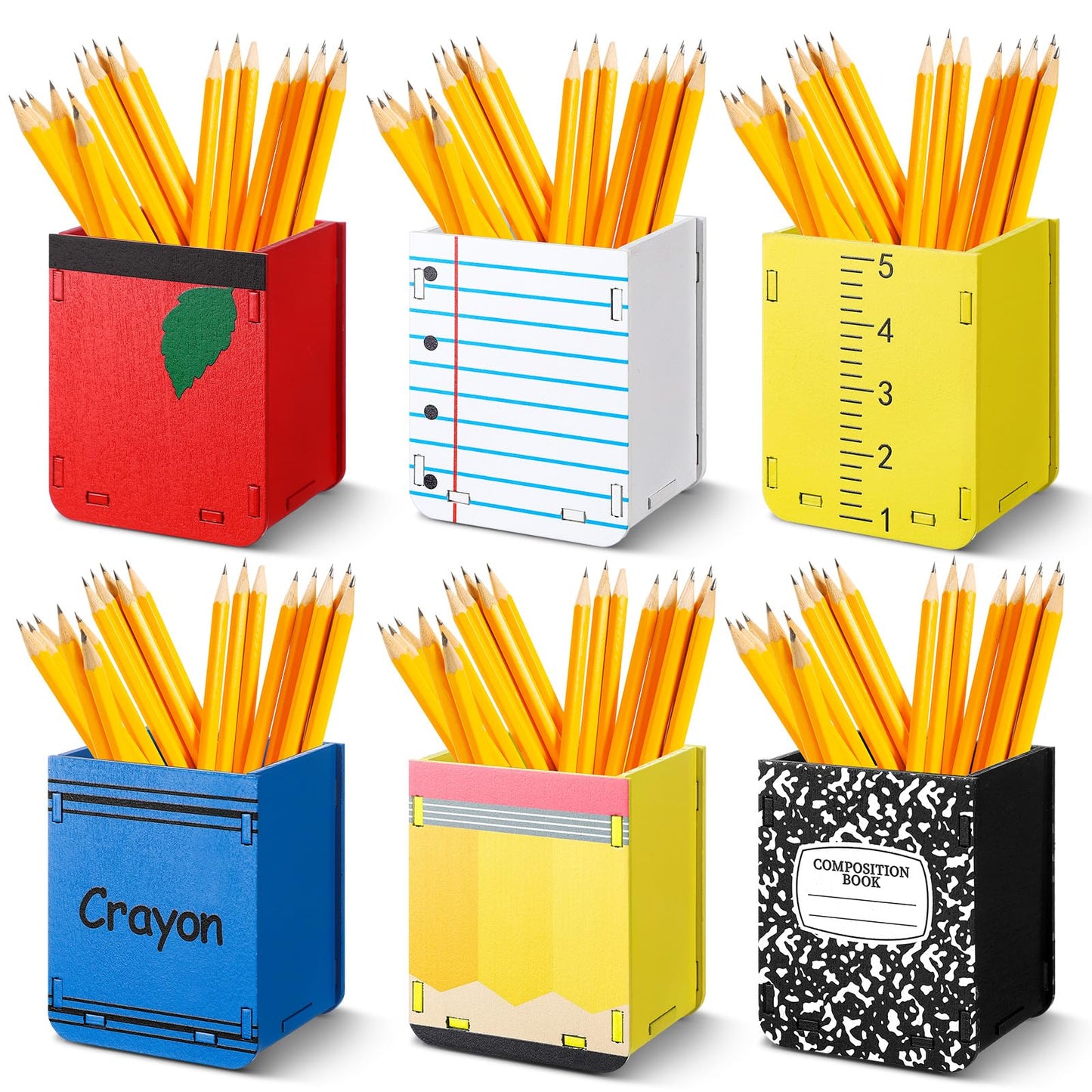 Sherr 6 Pcs Wooden Pencil Dispenser for Classroom Back to School Pencil Holder Classroom Pen Holder Storage Organizer for Teachers Classrooms Office Desk Organization