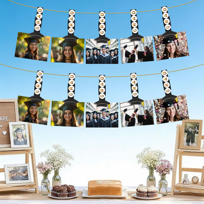 Amyhill Graduation Photo Clips for Picture Display 2026 Graduation Cap Close Pins for Photo Display Banner DIY Craft Kits 50 Clips with 400 Letter Beads 33ft Jute Twine for Grad Party Decorations